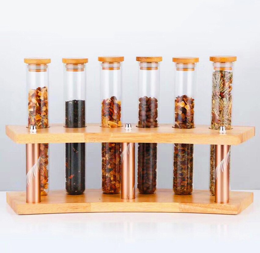 Wooden Coffee Beans Flower Tea Display Rack Stand Cereals canister Glass Test Tube sealed Storage Decorative Ornaments