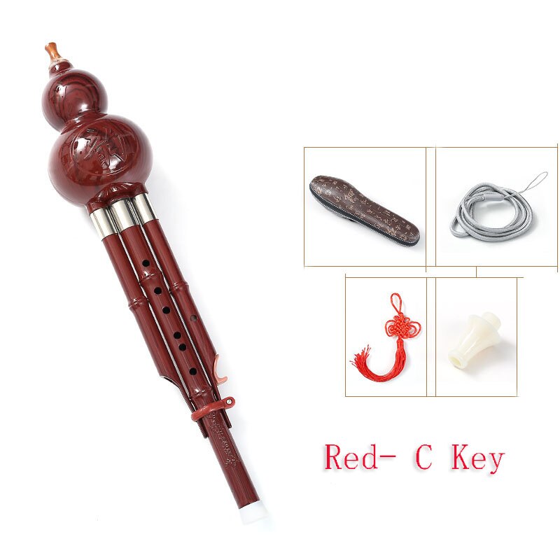 Chinese Handgemaakte Hulusi Zwarte Bamboe Kalebas Cucurbit Fluit Etnische Muziekinstrument Sleutel Van C Met Case Voor Beginner Muziek Liefhebbers: Red- C Key