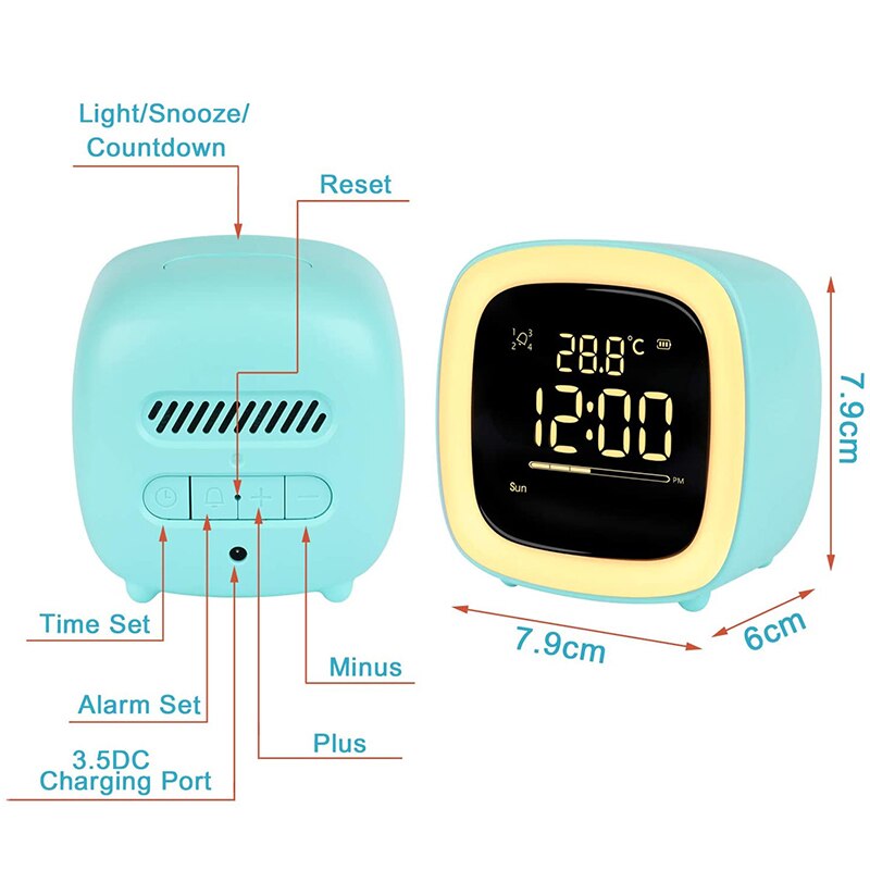 Cut Digital Alarm Clock Cartoon Night Light Desk Alarm Clock Rechargeable Battery, Christmas for Kids