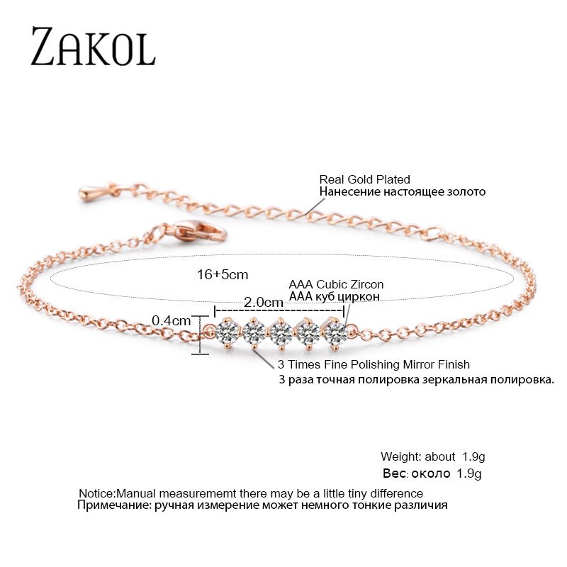 ZAKOL Round Micro Mosaic Cubic Zirconia Rose Gold Color Tennis Bracelet Jewelry Crystal FSBP2043