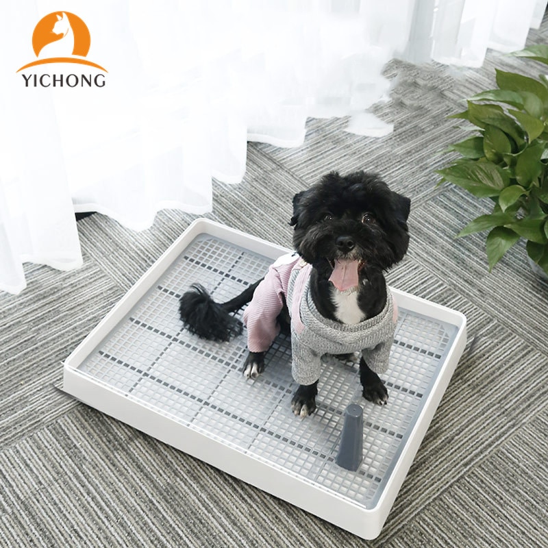 Yichong pet bedpan indendørs simpelt fladt gitter hundetoilet med søjle bærbart kæledyr toliet træning plast kuldkasser  yh251