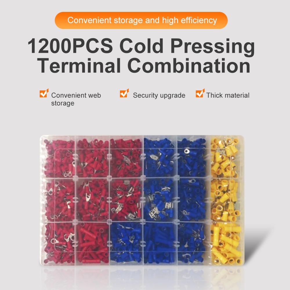 1200PCS Insulated Cable Connector Electrical Wire Assorted Crimp Spade Butt Ring Fork Set Ring Lugs Rolled Terminals Kit