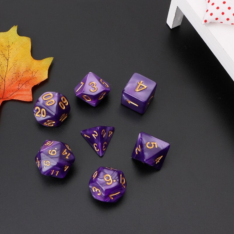 7 pçs números de ouro dados poliédricos para dragão pathfinder d20 d12 2xd10 d8 d6 d4