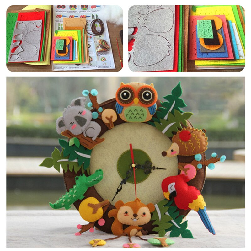 DIY Opknoping Grote Klok Kinderen Non-woven Vilt Speelgoed Bos Animal Party Thema Doek Art Retro Speelgoed Thuis Kamer muur Deur Decoratie