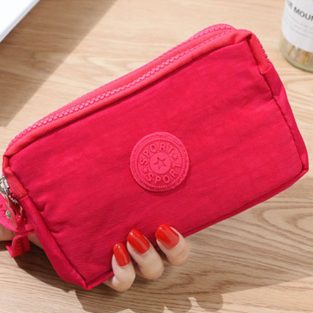 Cartera de lona para mujer, Bolsa porta tarjetas bolso largo, bolso de noche de , bolso de maquillaje: Rosa