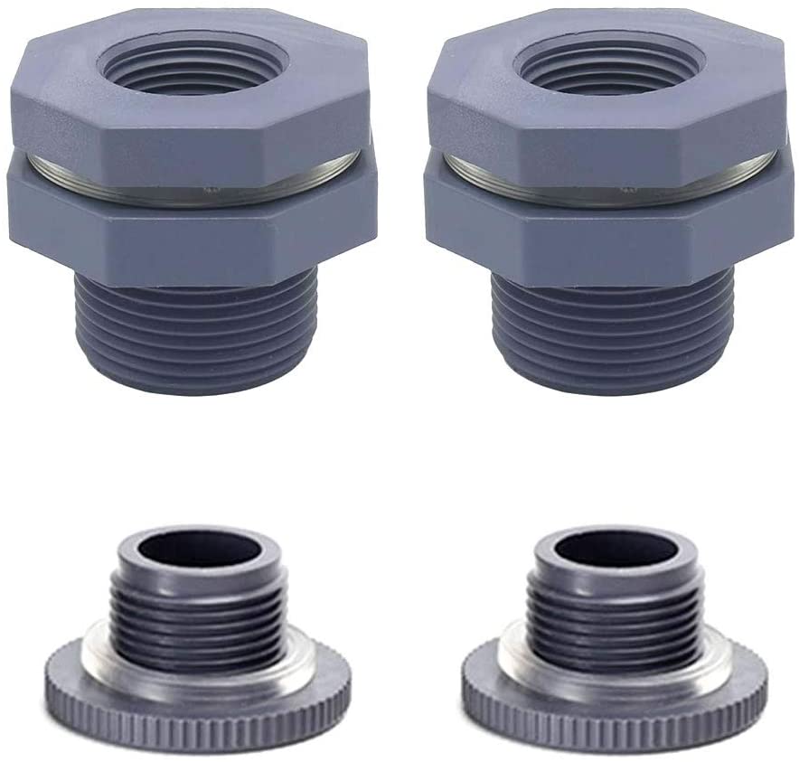 2PCS 3/4 Inch PVC Rain Barrel Garden Spigot Kit, Bulkhead Fitting Adapter with Plugs for Aquariums, Water Tanks, Tubs, Pools