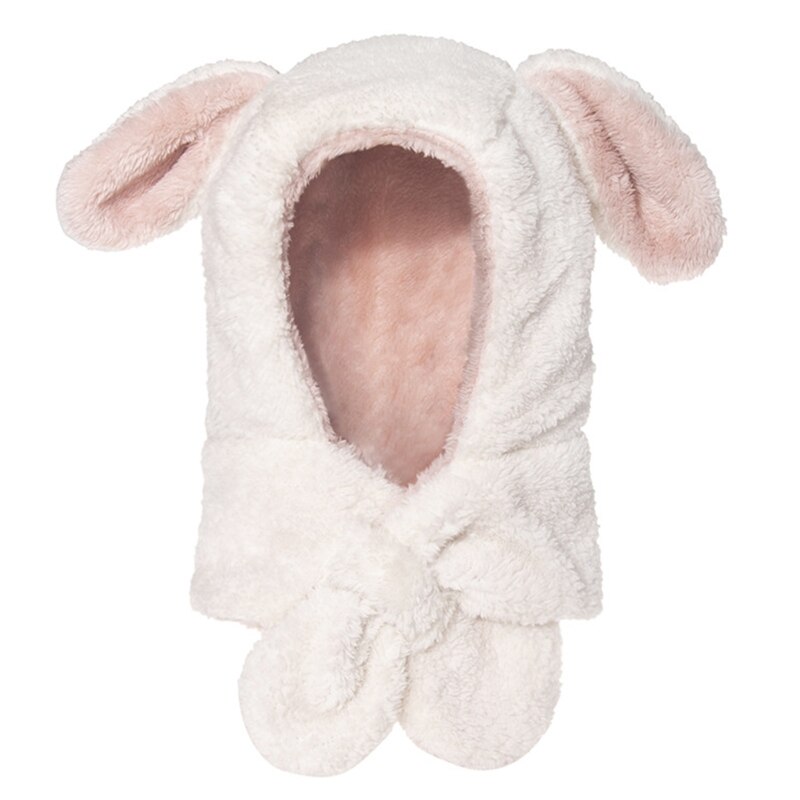 Winter warme capuchon lange sjaal muts puppy hondenoren pluizige pluche oorkleppen muts sjaal: Wit