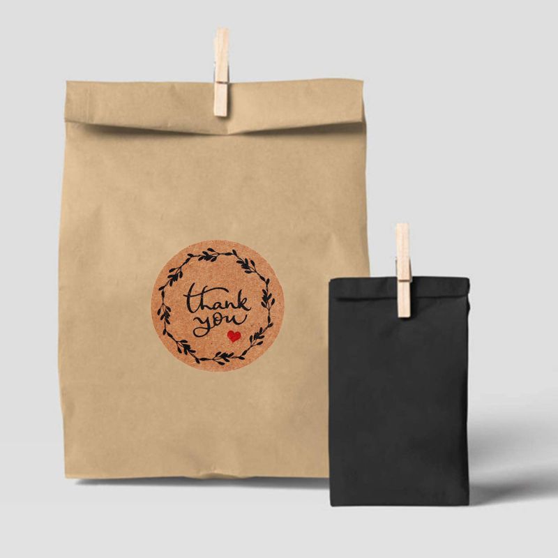 500pcs/roll 16 Designs Thank You Kraft Stickers Round Seal Labels Handmade Kraft Paper