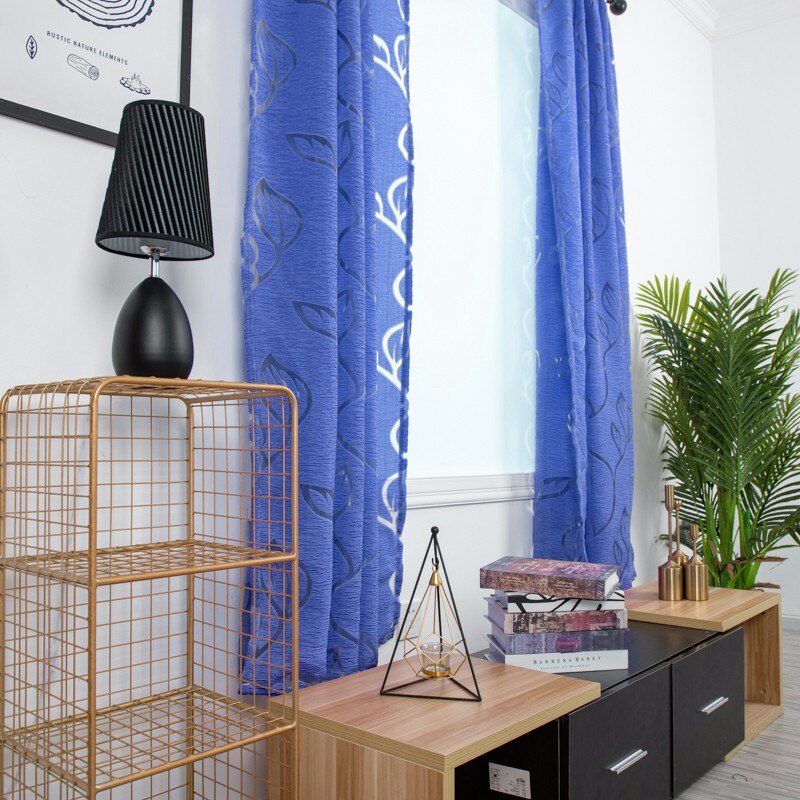 Embroidered Floral White Tulle Window Screen Curtain for Living Room Bedroom Luxury Sheer Voile Curtain Blind Drapes Door Decor: Blue-1PC