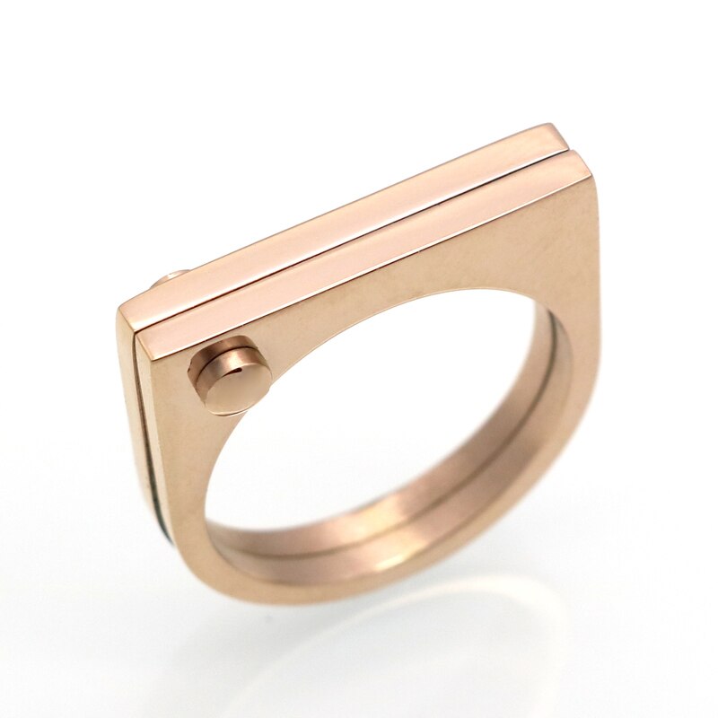 Flad bøjle tag ring punk skrue finger ring rosa guld farve ringe til kvinder titanium stål ring smykker