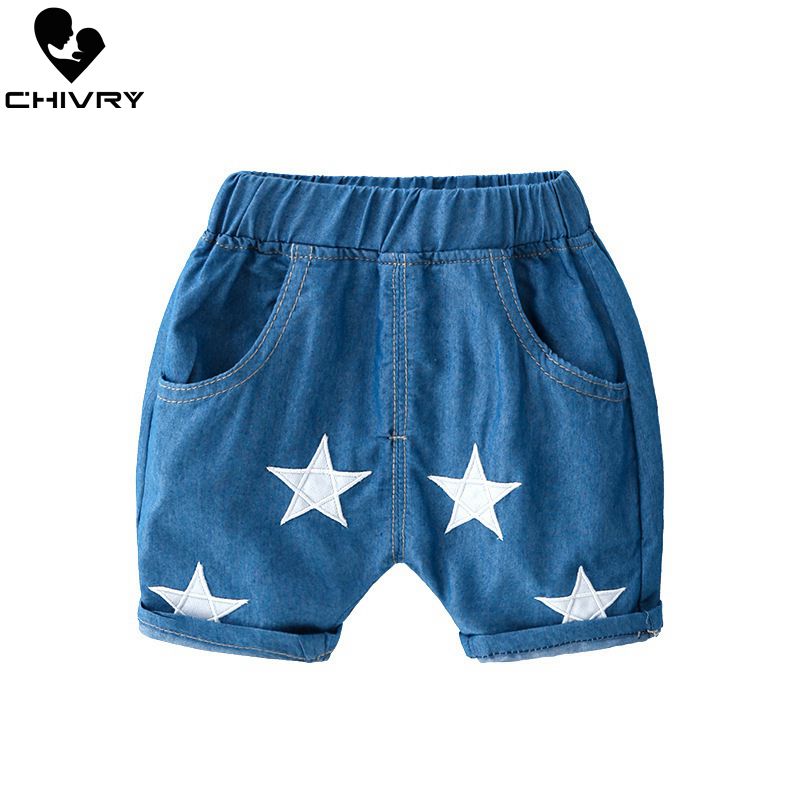 Pantalones cortos de playa para niños, Shorts de de verano para niños, pantalones vaqueros elásticos con estampado de estrella, pantalones cortos de talle medio,
