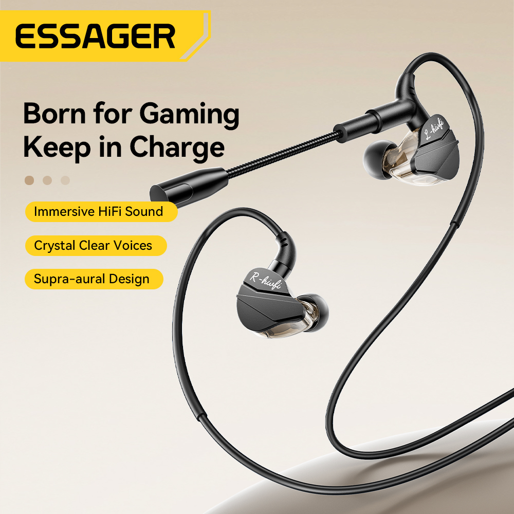 Essager juego auriculares con cable HIFI Bass in-ear USB tipo C 3,5mm con cable controlado con micrófono auriculares con reducción de ruido