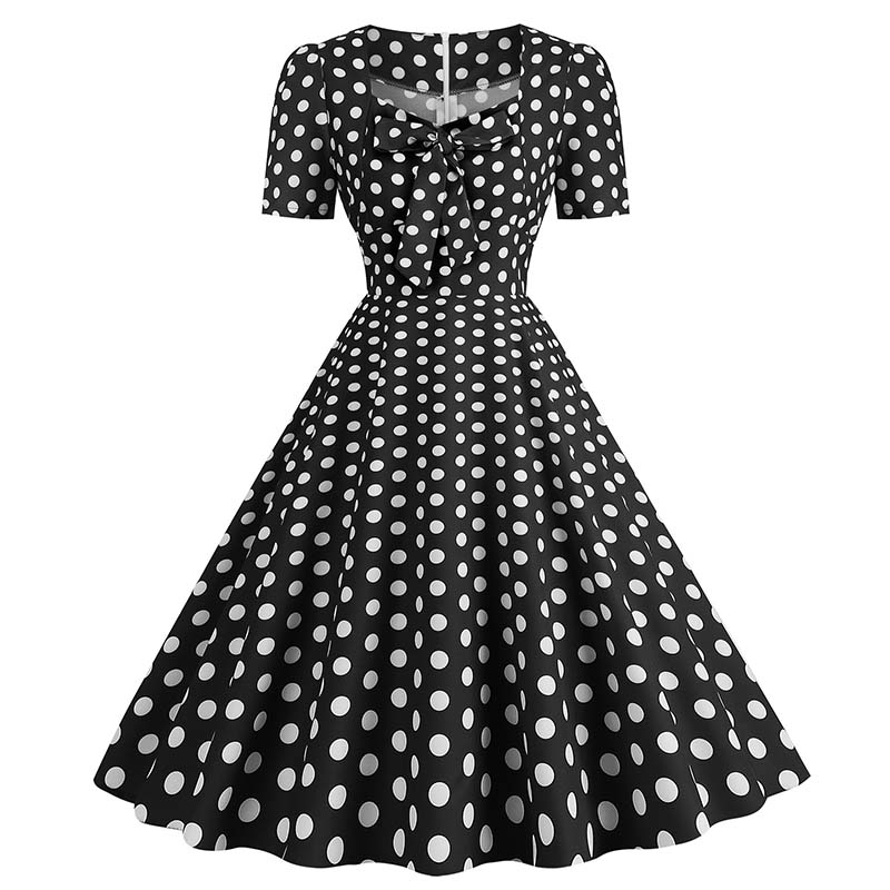 Grønne rutete swing festkjoler kvinner vintage firkantet krage korte ermer casual sommerkjole: M / Gul