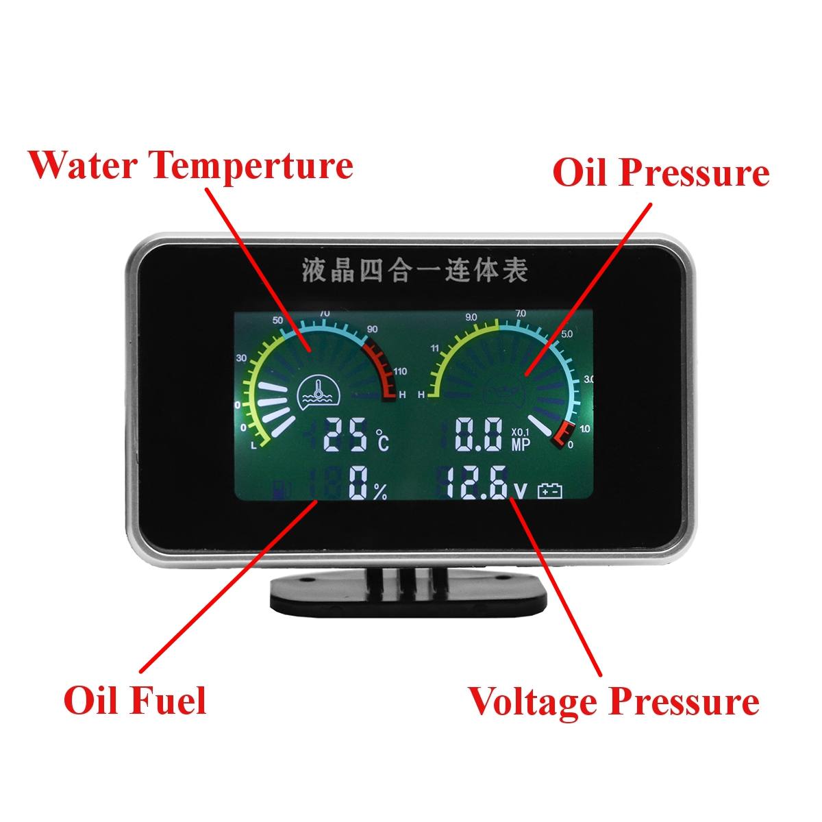 12V24V 4in1 LCD Car Digital Gauge Oil Voltage Pressure Fuel Water Temp Meter M10 Auto Replacement Parts