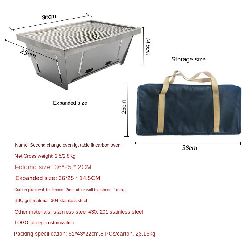 Parrilla de barbacoa de acero inoxidable 304, estufa portátil para exteriores, estufa de mesa IGT, estufa de leña plegable, barbacoa, estufa de Camping: BLANCO