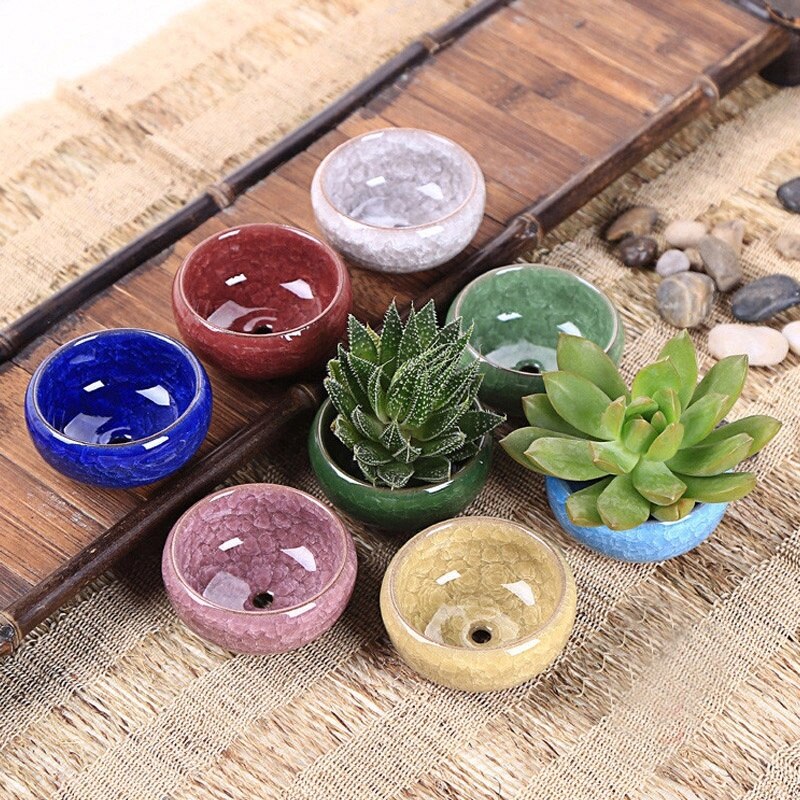 Maceta de cerámica vidriada con grietas, planta de macetas flor suculenta, maceta para hogar, oficina, escritorio, planta de decoración