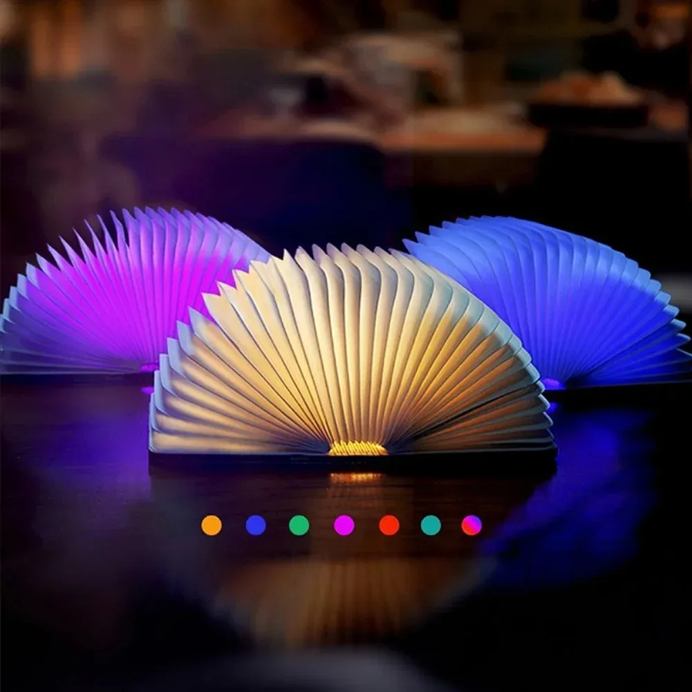 Luz de libro de madera plegable 3D, luz LED nocturna creativa, Color RGB, recarga USB, decoración, lámpara de mesa para dormitorio, de cumpleaños para niños