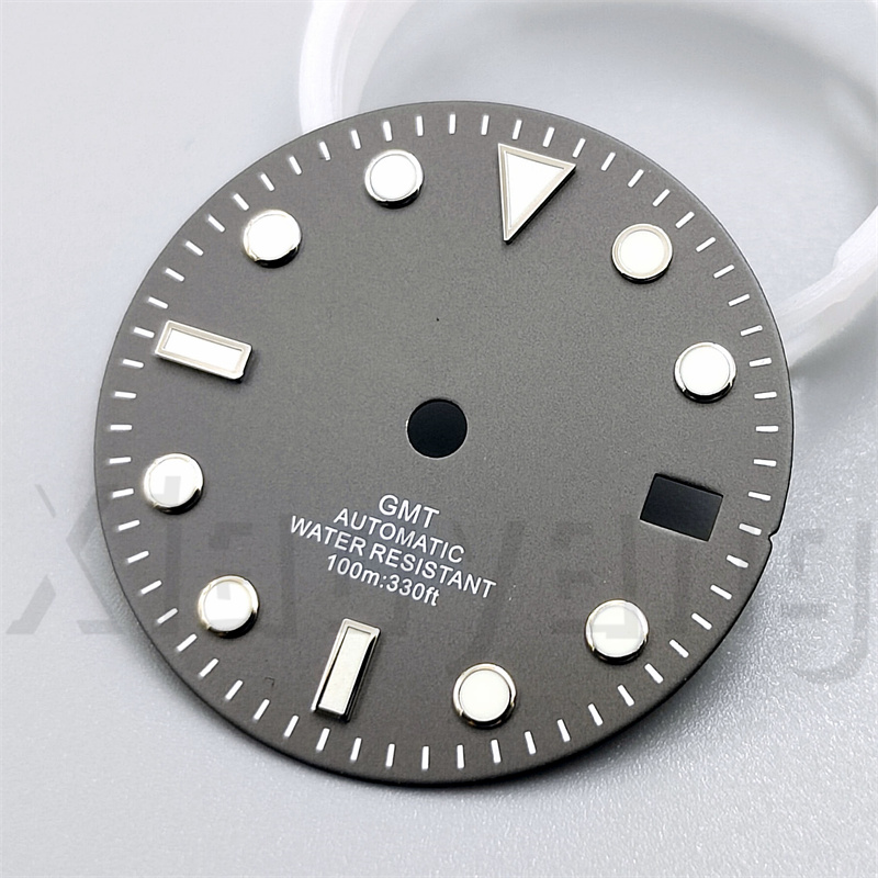 29mm Glossy Watch Dial Black White blue Dial Green Blue Red Orange GMT Text Black Gold Rose Edge Fit NH34 Movement C3 Luminous