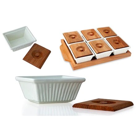 Breakfast team 6&#39;lı Lux Wood porcelain tray set