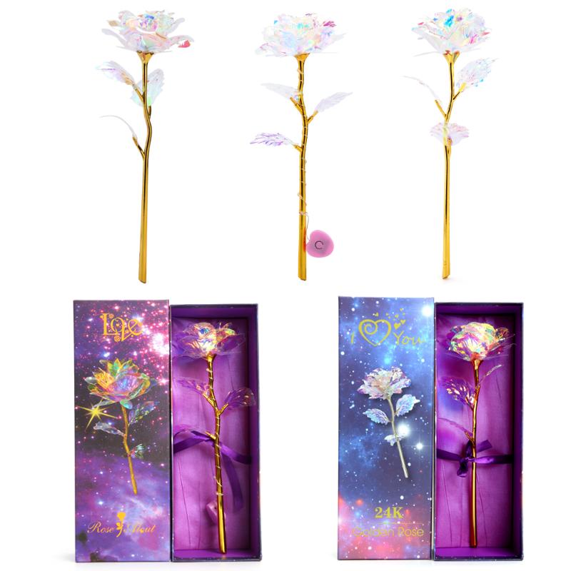 Valentine's Day Mother's Day Box 24K Foil Plated Rose Gold Flower Forever Love Wedding Decor Lighting Rose