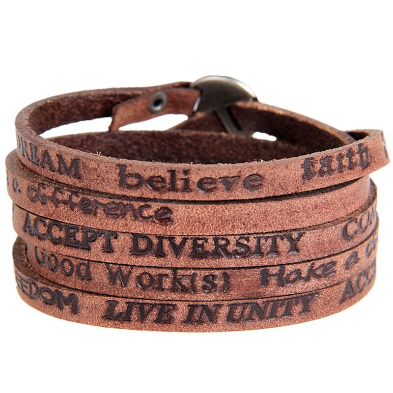 the Bracelet Embossed English Letters Leather Retro Old Multi-Turn