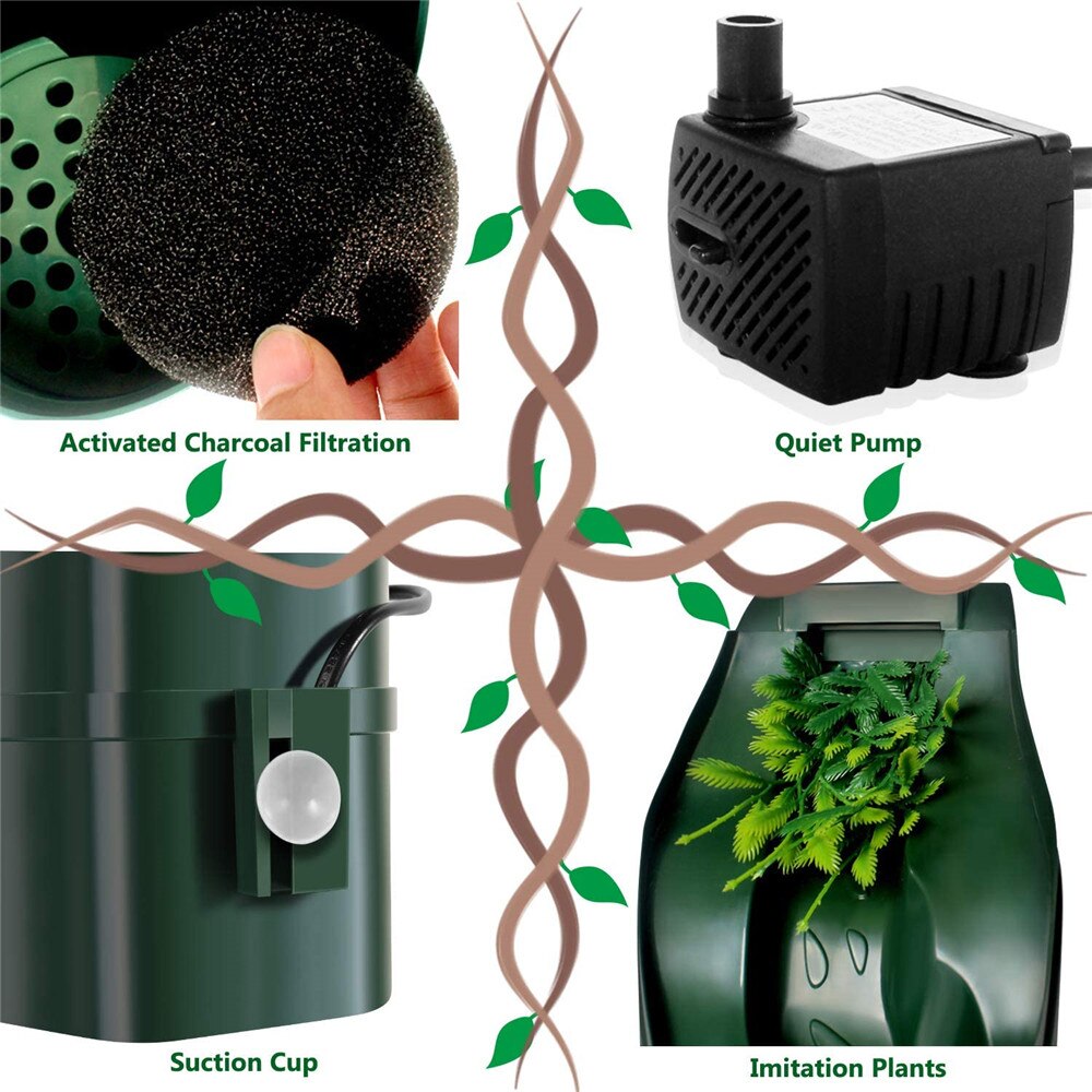 Bebedouro para répteis, fonte cantina com gotejador de água, dispensador para anfíbios, insetos, lagarto, tartaruga, aranha, sapo, gecko