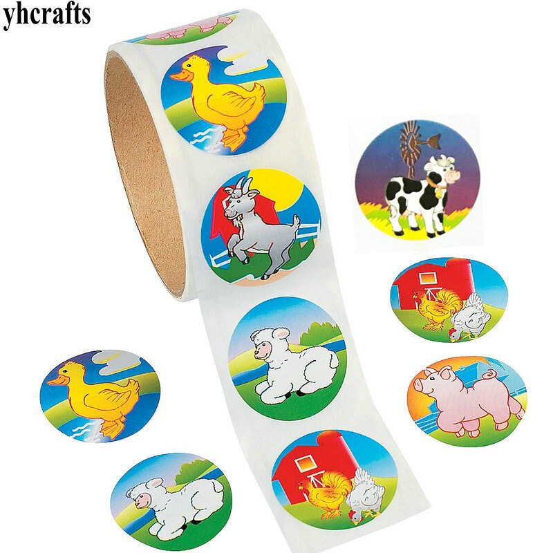 1 Roll(100PCS)/LOT. Dinosauro adesivo di carta carta per Bambini fai da te giocattolo kit Scrapbooking Del Mestiere materiale Scuola Materna artigianato regalo Di Compleanno 20 di disegno: 100PCS farm animal