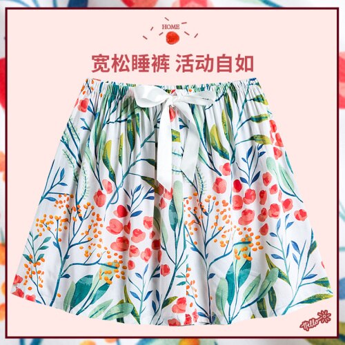 Pantalon court imprimé avec nœud pour femme, bas de nuit, Style japonais, loisirs, taille élastique, frais, respirant, vêtements de nuit doux, tendance, été: 2