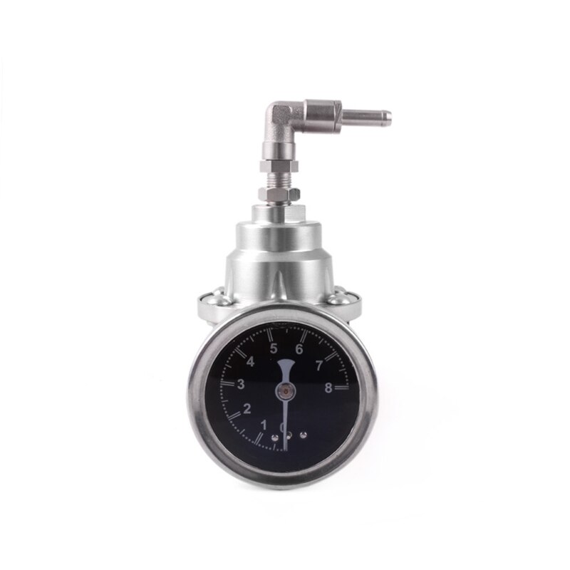 Fuel Pressure Regulator with Gauge Meter Booster Adjustable Universal Fittings .: Silver