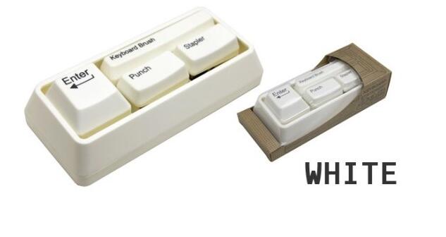 Novelty keyboard stationary set as office stationary supplies , stapler / puncher / keyboard brush / clip adsorption: White