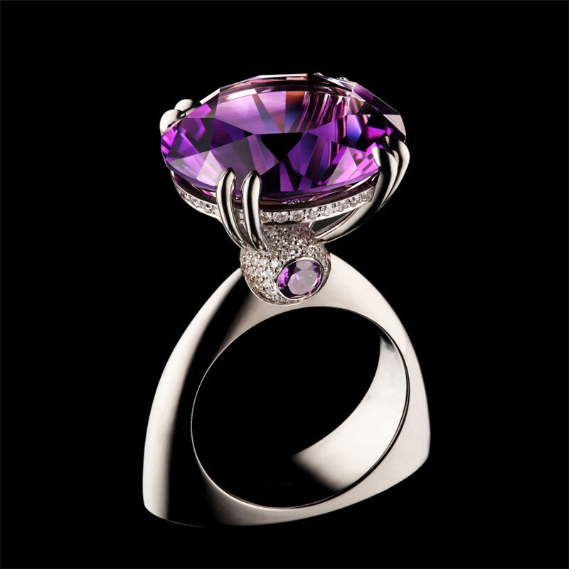 Luxus Lila Großen Zirkon Hochzeit Ringe Für Frauen Silber Schmuck Ring Femme gotisch Geometrie Kristall Ringe Frauen Engagement Ring