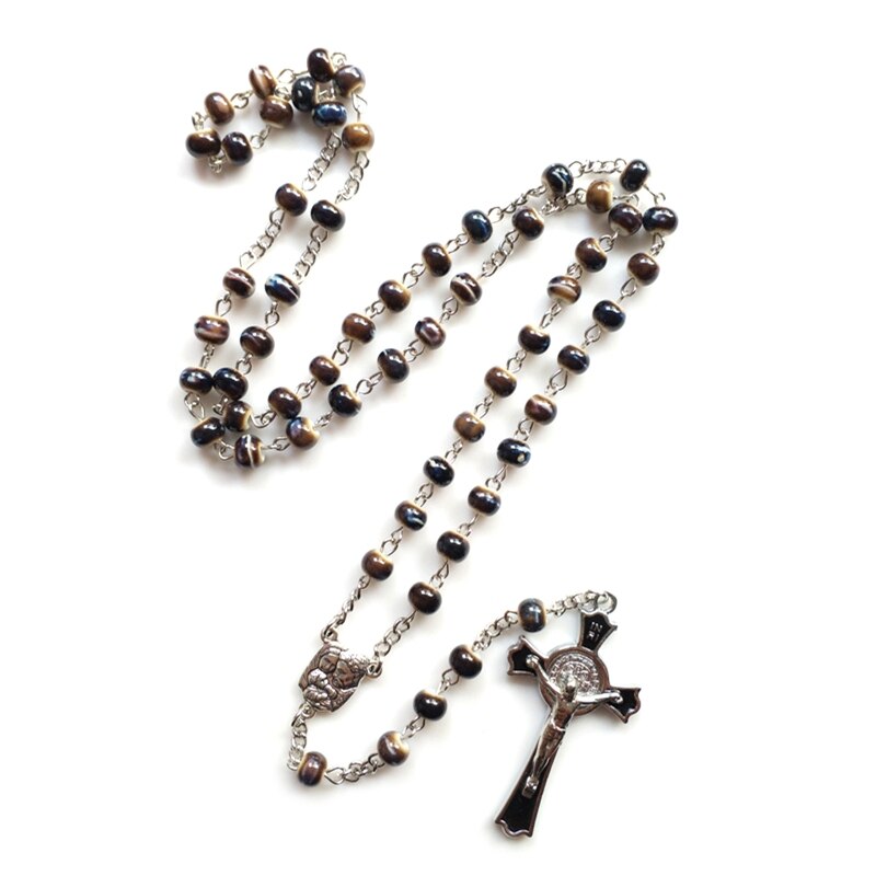 10mm Rosary Beads Luminous Necklace Jesus Crucifix Cross Pendant Necklaces Glow in Dark Religious Jewelry for Men Women: 10
