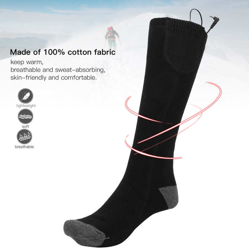 1Pair Winter Electric Heating Stockings Unisex Black Smart Heat Stockings with USB Charging Cable