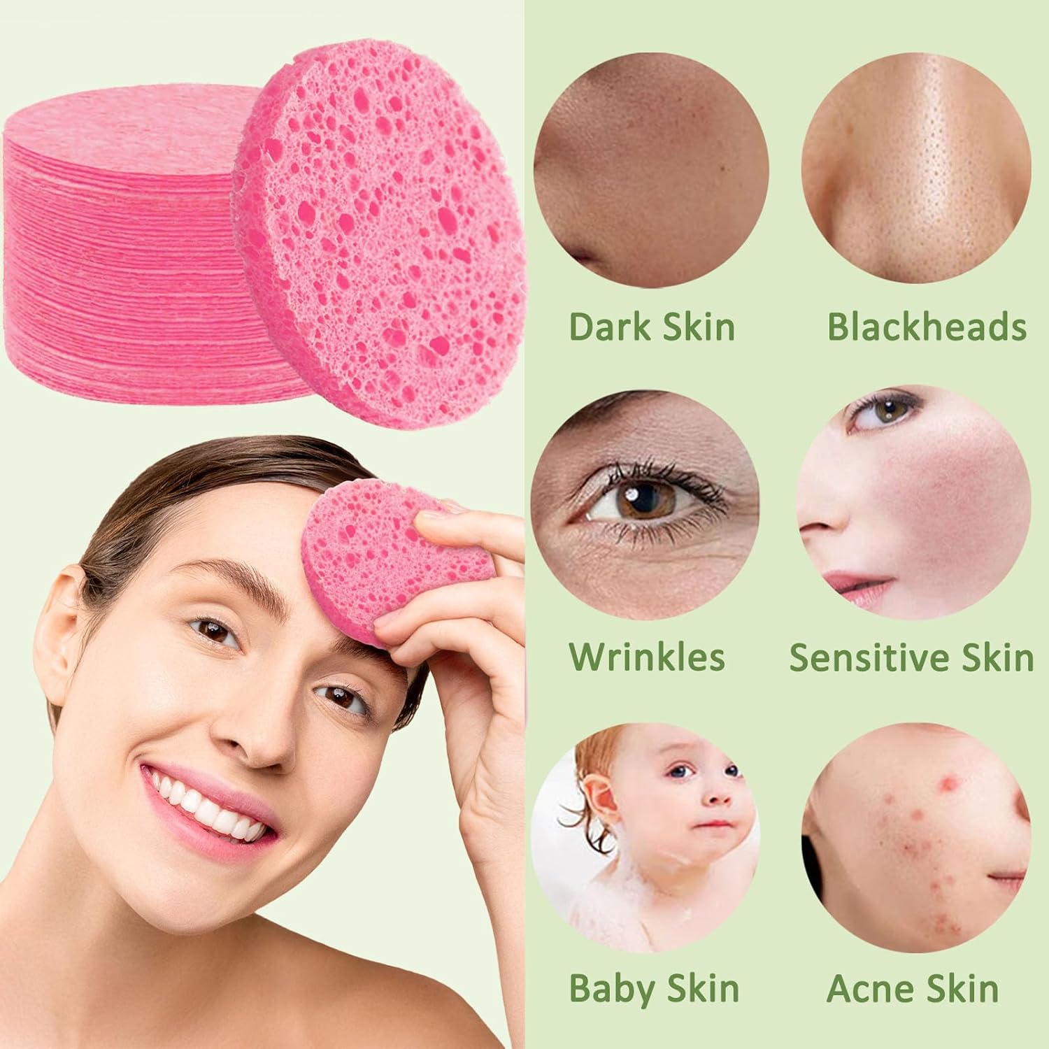 50-1000 Uds. Esponja de pulpa de madera Natural para lavado de cara, esponja de espuma para lavado de cara, esponja cosmética para limpieza facial