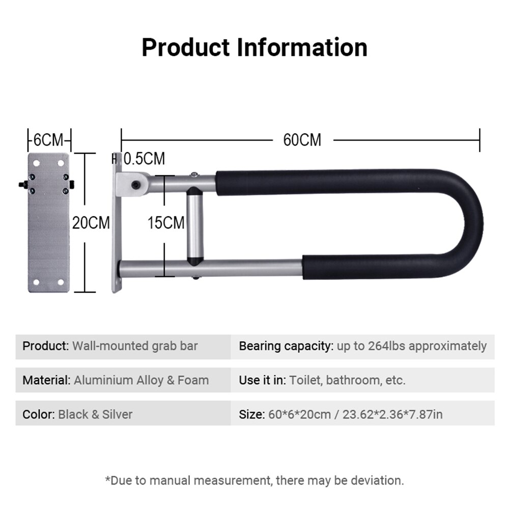 Bathroom Grab Bar Handle Flip-up Screw-in Toilet Safety Rail Hand Grip Home Health Care Equipment for Elderly Disabled