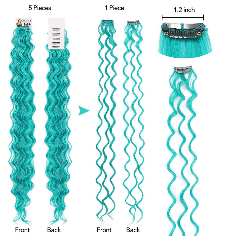 MEEPO pelo sintético con pinza en extensiones de cabello de una pieza oscuro largo onda color destacar de la extensión del pelo para mujeres 5 unids/set