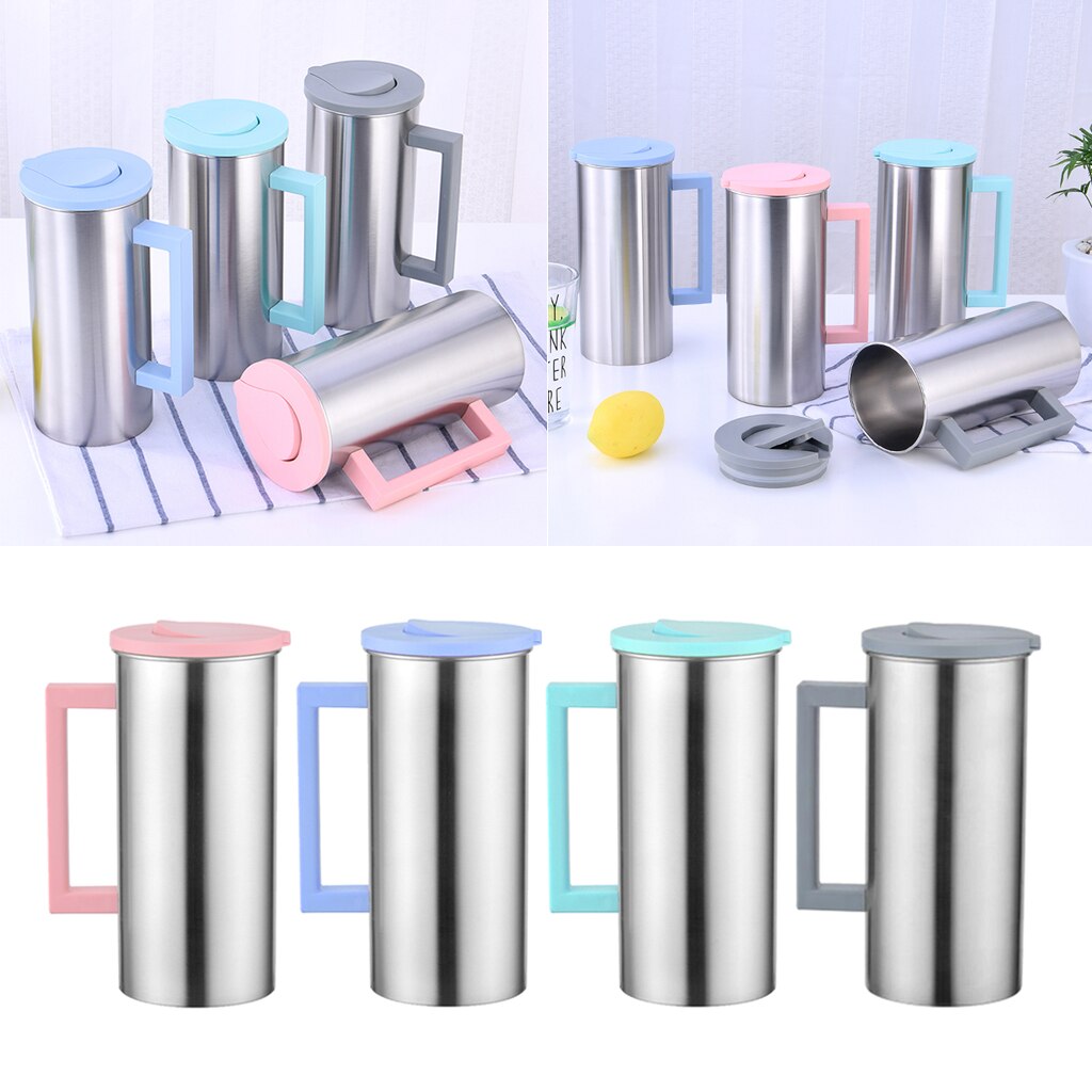 1.8 Liter Large Stainless Steel Water Pitcher Jug Drinks Juice Beverage Jugs for Home Kitchen Shop Cafe Office Use