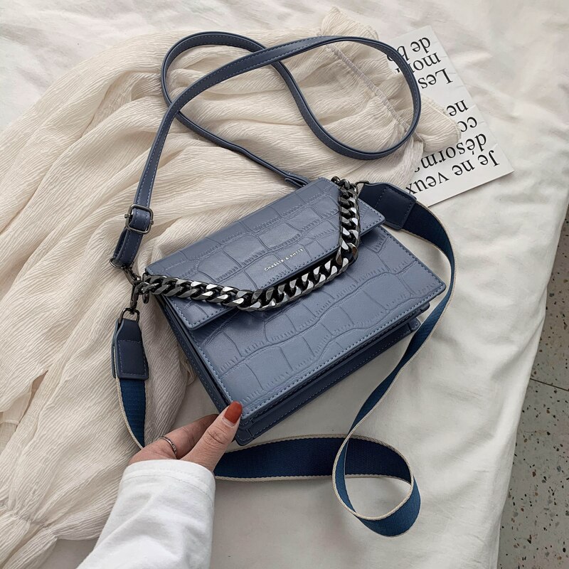 Jin mantang ketting damestas casual schoudertas messengertas effen kleur leren moedertas damestas: Blauw