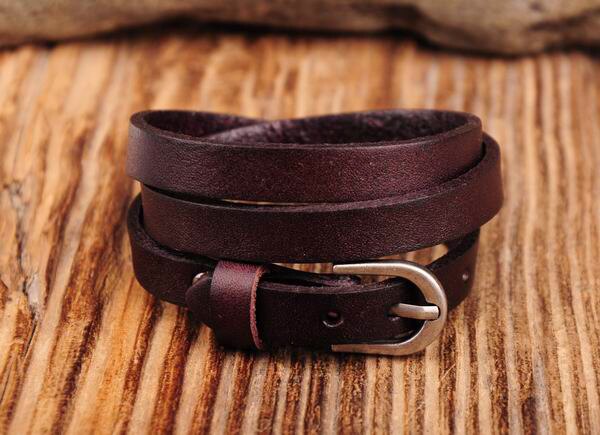 G422 Dark Brown Classic Vintage Multi Wrap Leather Bracelet Cuff Wristband