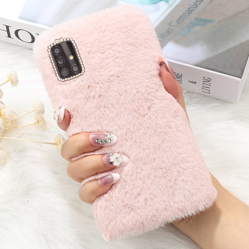 Voor Samsung A51 Case Mode Winter Warm Houden Mooie Pluche Konijn Shockproof Back Cover Voor Samsung A51 Een 51 A515 telefoon Case: Roze