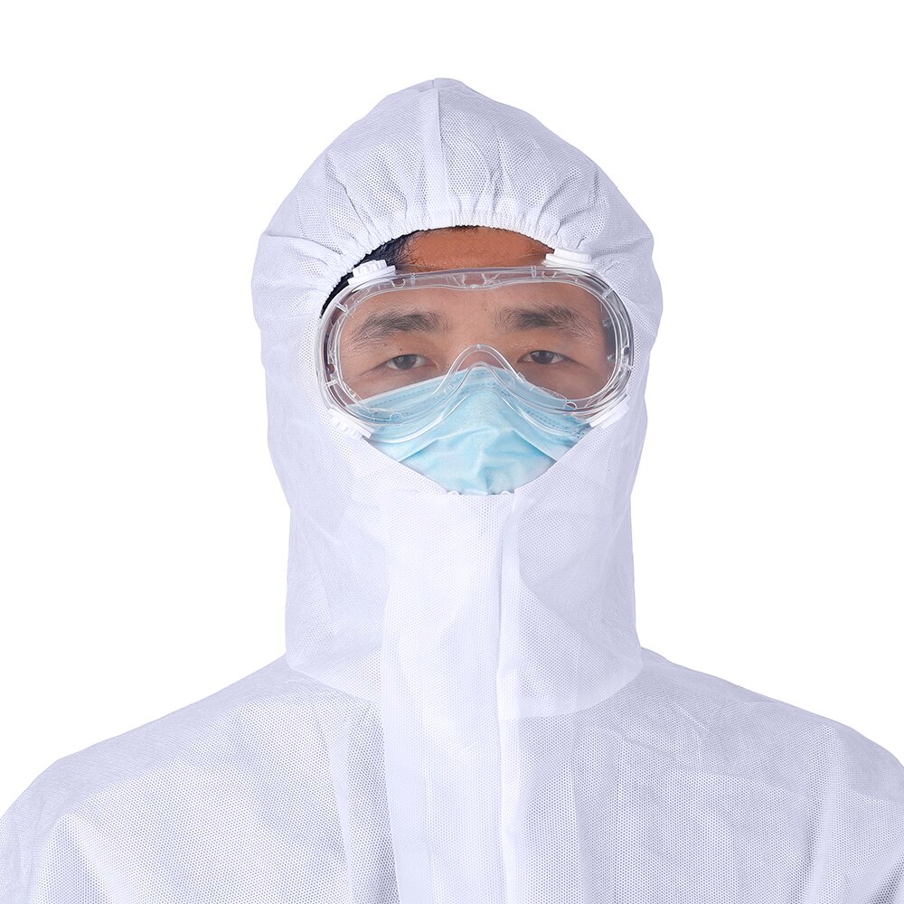 Høj antibakteriel engangsovertræk beskyttelsestøj åndbar hættejakke med elastiske manchetter ankler hættetrøje støvtæt