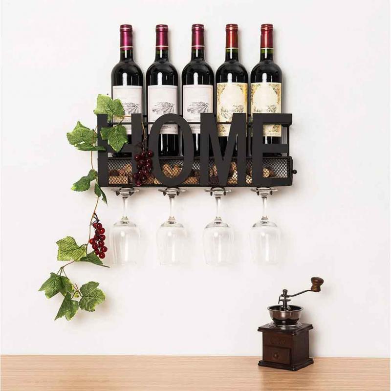 Verres à pied support en verre mural étagère à vin étagère de rangement salon décor à la maison barre de cuisine rustique fer suspendu affichage