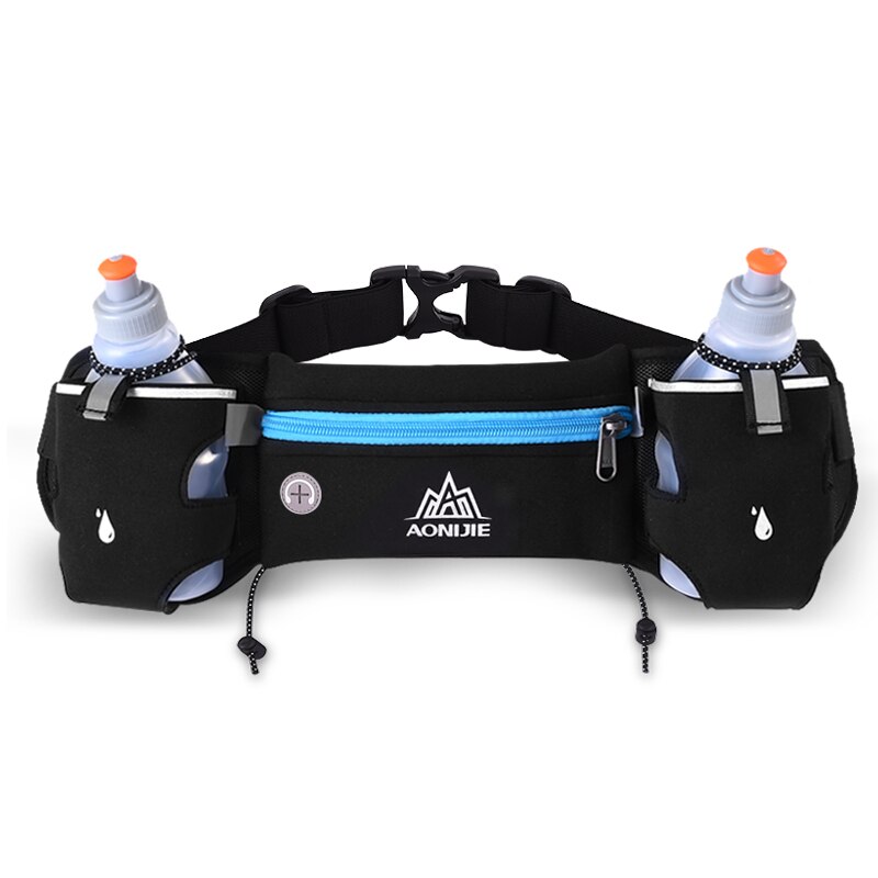 * AONIJIE E834 Marathon Jogging Fietsen Running Hydratatie Riem Heuptas Pouch Fanny Pack Telefoon Houder Voor 250 ml Water flessen: Blue with 2 Bottles