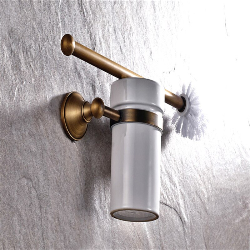 Antike Bronze Gebürstet Wc-bürstenhalter mit Keramiktassen Schwarz Toilettenbürstengarnitur Wand Bad-accessoires BA