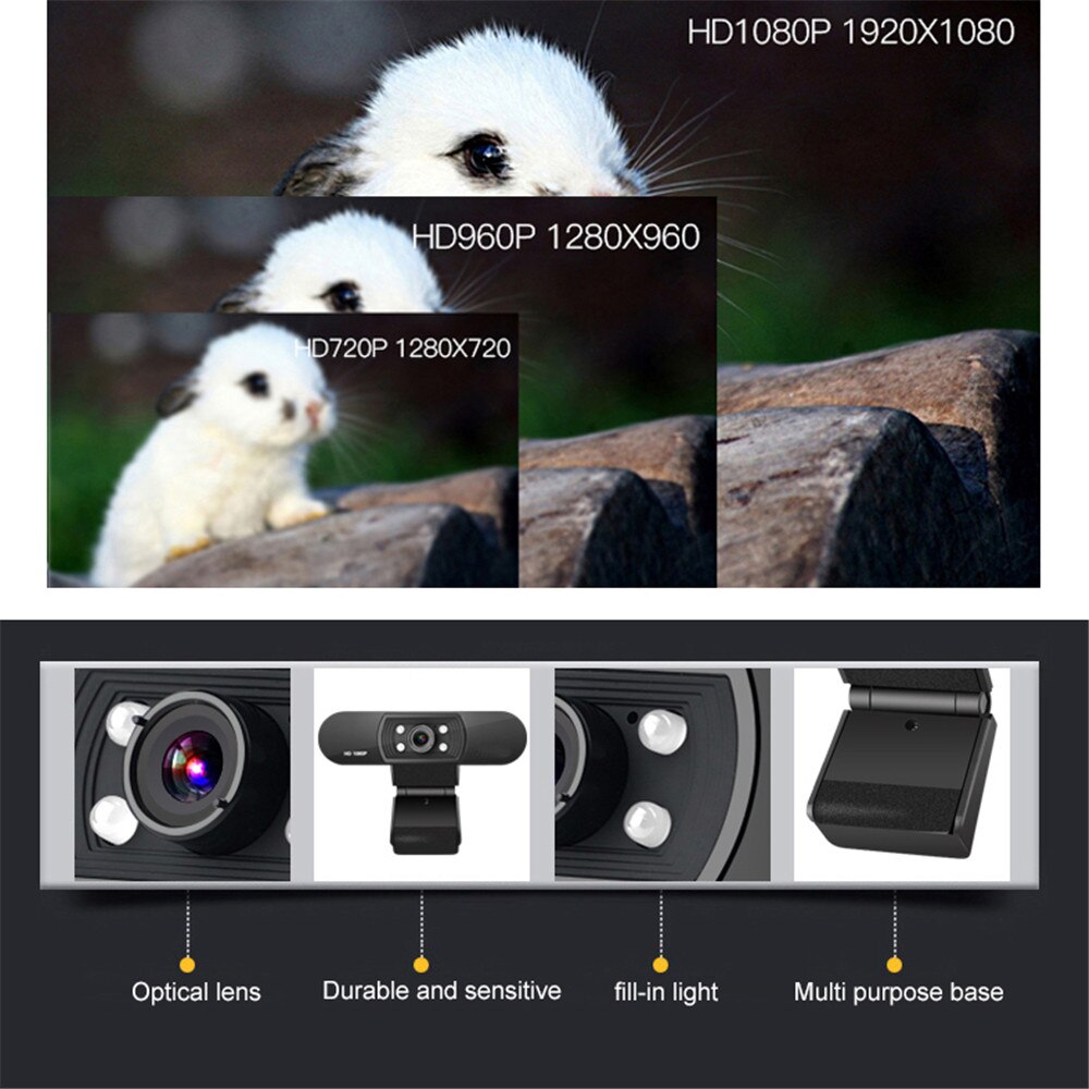 Kebidu H800 1920x1080p Video Webcam 1080P HD Web Camera USB Plug n Play Webcam USB visione notturna microfono incorporato per PC