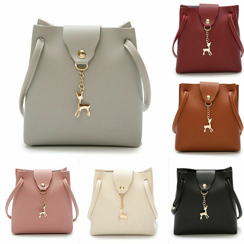 Women Ladies Leather Handbag Solid Hasp With Cute Pendant Shoulder Messenger Crossbody Bag Party Bag