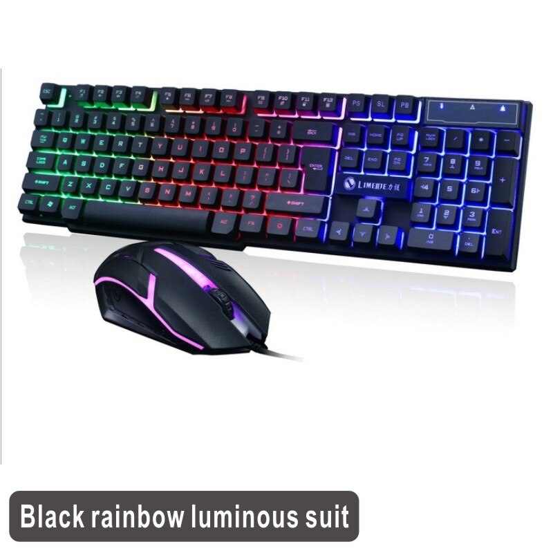 USB Wired Gamer Mouse and Keyboard Gaming Keycaps RGB Luminous LED Backlit Ergonomics Multimedia Gamer Keyboards For PC Computer: black