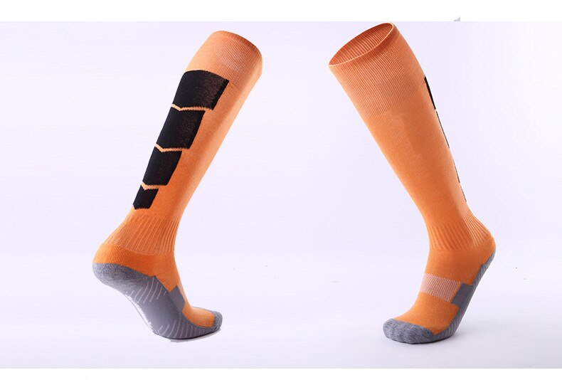 Mænd kvinder sportsfodboldstrømper knæhøjt kompressionshåndklæde slidbestandigt åndbare leggings strømpe fodboldsok: Orange