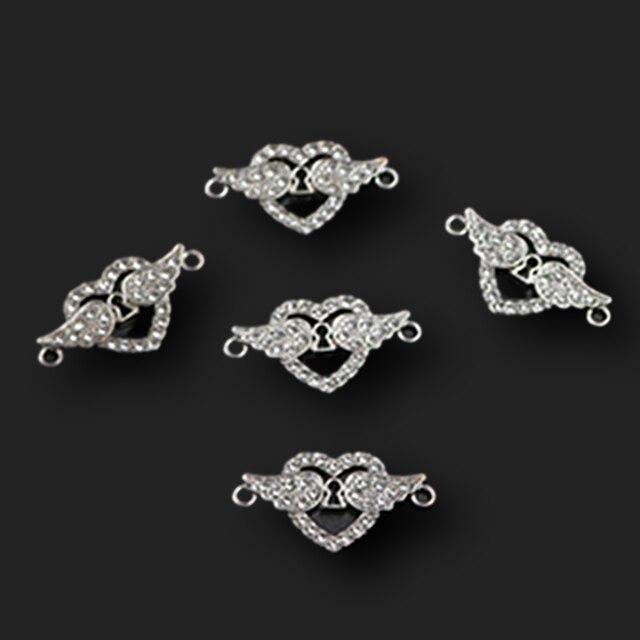 6pcs Antique Silver Color Handmade Rhinestone Angel Heart Charm Bracelet Necklace DIY Metal Jewelry Alloy Pendants A1310: Default Title
