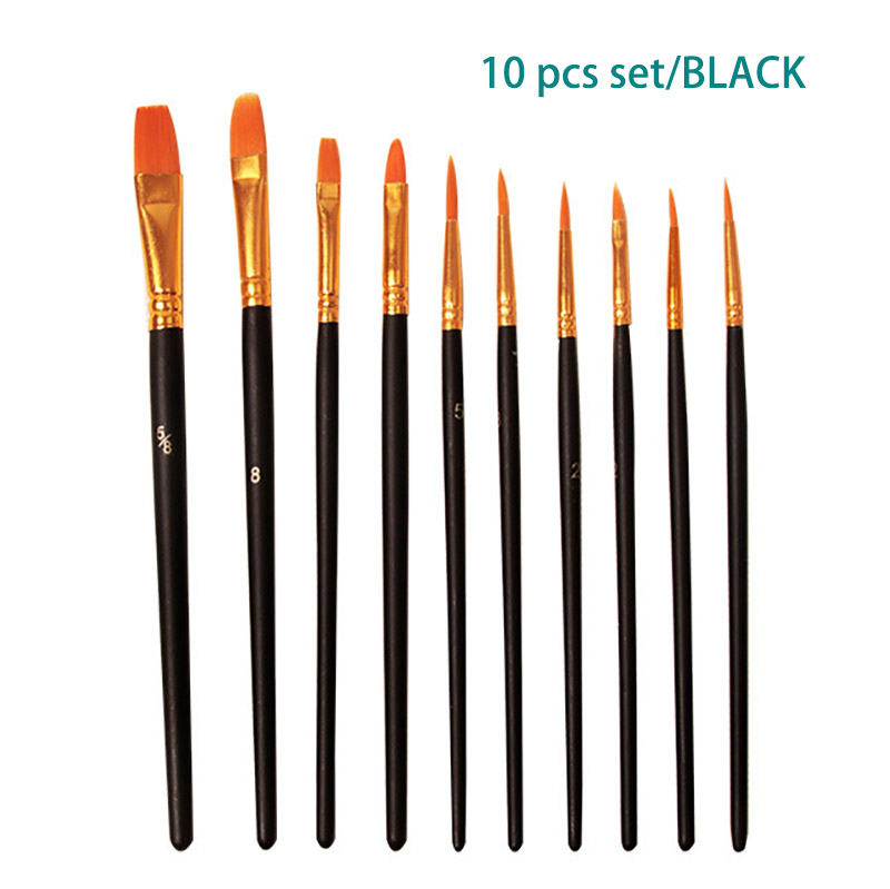 10 Pcs Set Nylon Hair Children's Artists Painting Brush Art Special Multifunction Hook Line Short Pointed Pen Available 4 Colors: black